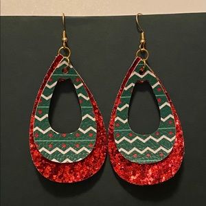 Handmade Faux Leather Earrings-Red, Green, & White